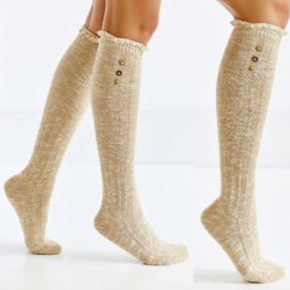 Crochet Button Cuff Knee High Socks